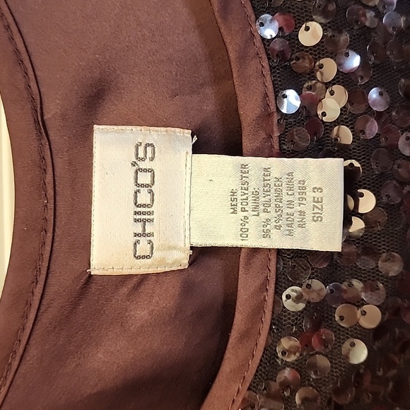 Chico's Sequined Top 3 XL Dark Brown Paillette Sequin Satin Going Out Party - Picture 2 of 9